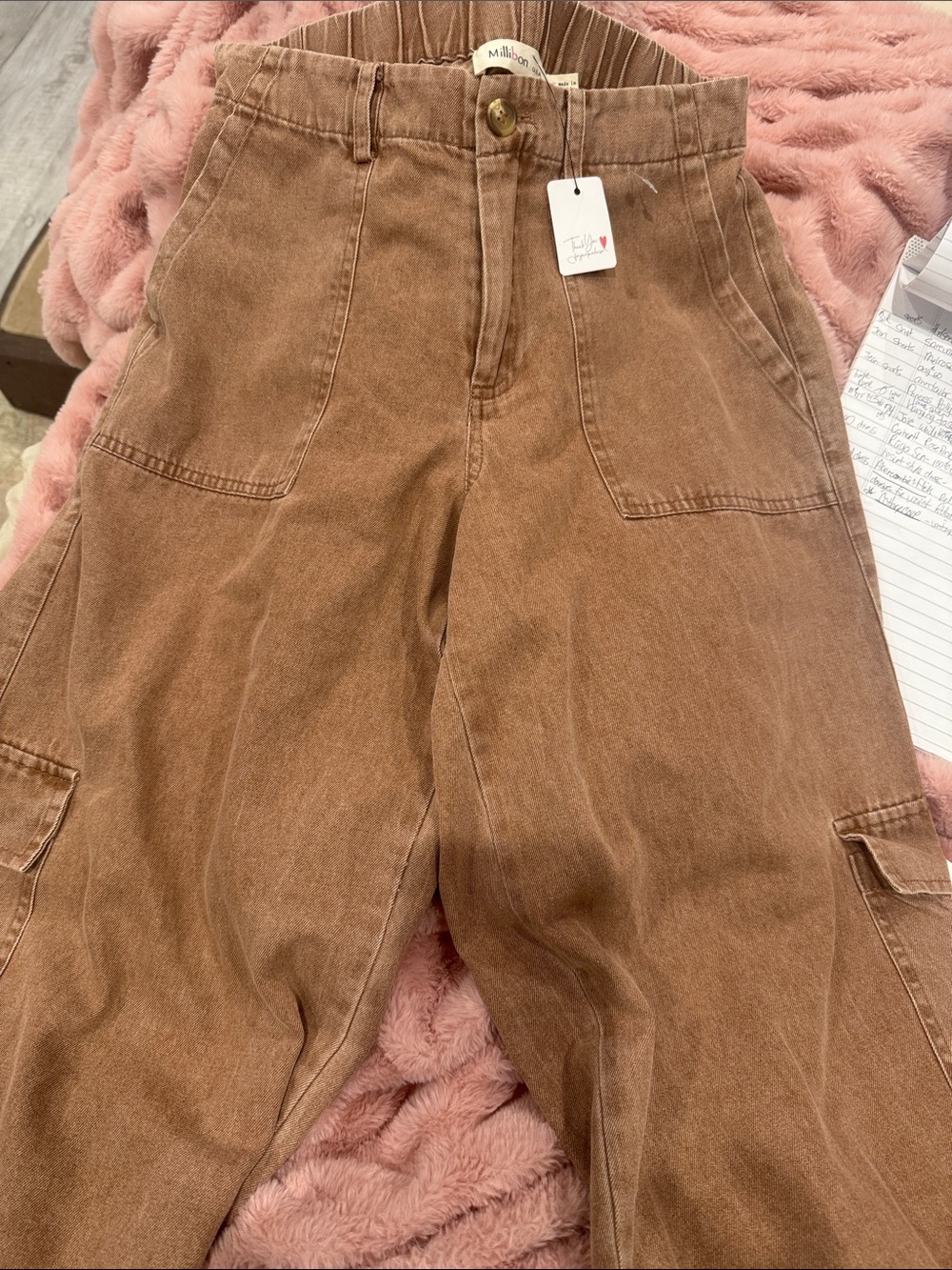 Millibon New Cargo Boyfriend Pants in Warm cognac faded Brown S Boutique